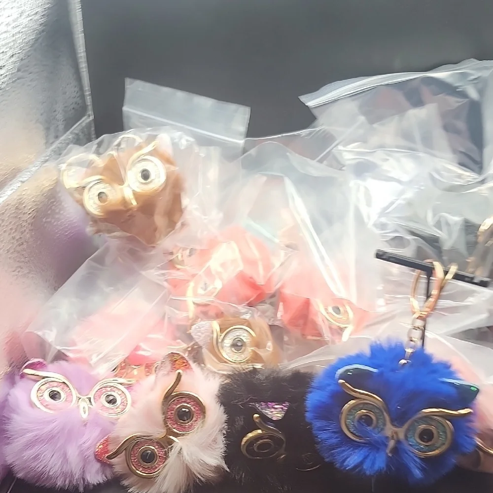 Faux Fur Owl Keychain Bag Charm. 25 PIECE LOT.